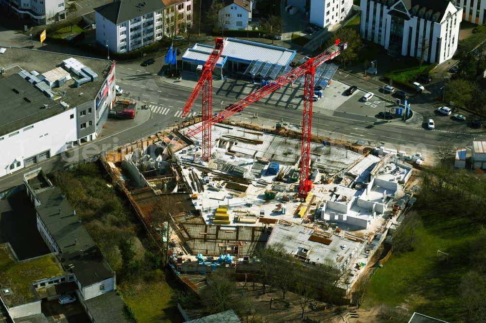 Hanau from above - Construction site for the new residential and commercial building Wallgarten on Wallweg in the district Steinheim in Hanau in the state Hesse, Germany