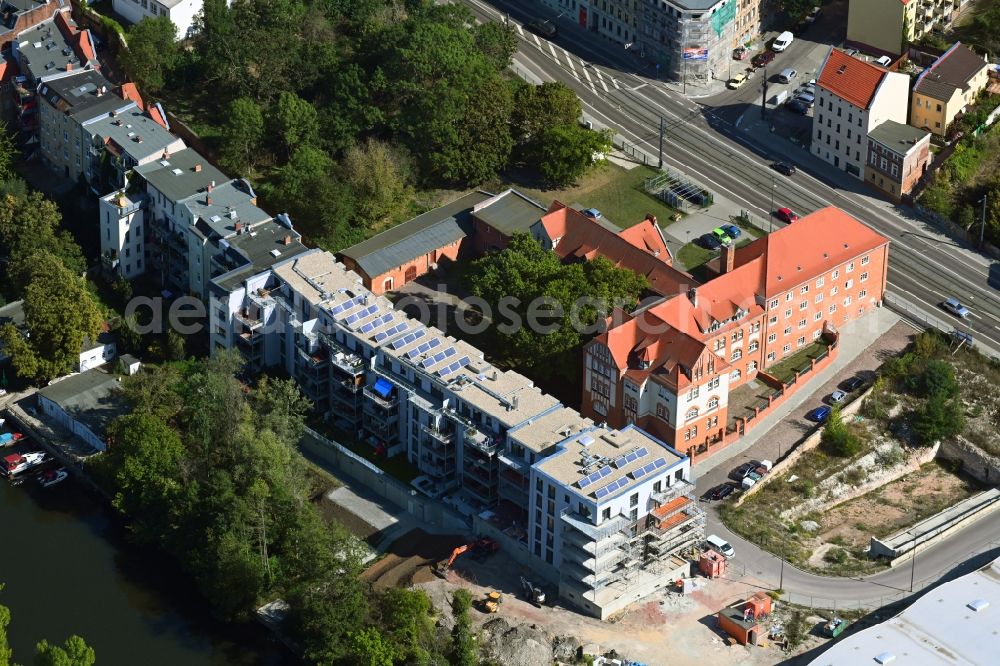 Halle (Saale) from the bird's eye view: Construction site for the new residential and commercial Corner house - building on the Weingaerten in the district Suedliche Innenstadt in Halle (Saale) in the state Saxony-Anhalt, Germany