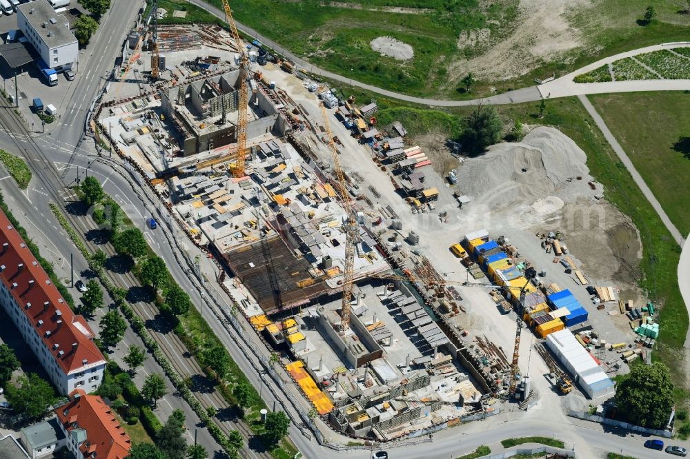 Aerial photograph Augsburg - Construction site for the new residential and commercial building of Wohnbaugruppe Augsburg on Landvogtstrasse in the district Kriegshaber in Augsburg in the state Bavaria, Germany