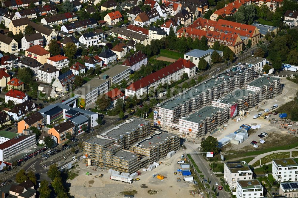 Aerial image Augsburg - Construction site for the new residential and commercial building of Wohnbaugruppe Augsburg on Landvogtstrasse in the district Kriegshaber in Augsburg in the state Bavaria, Germany