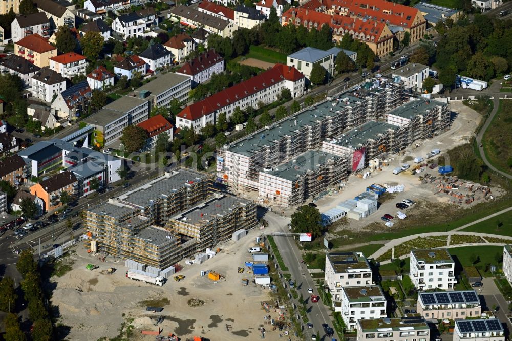 Aerial photograph Augsburg - Construction site for the new residential and commercial building of Wohnbaugruppe Augsburg on Landvogtstrasse in the district Kriegshaber in Augsburg in the state Bavaria, Germany