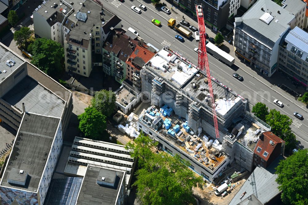 Aerial photograph Hamburg - Construction site for the new residential and commercial building Wohnen am Grindel to expand the building complex on Grindelallee in the district Rotherbaum in Hamburg, Germany