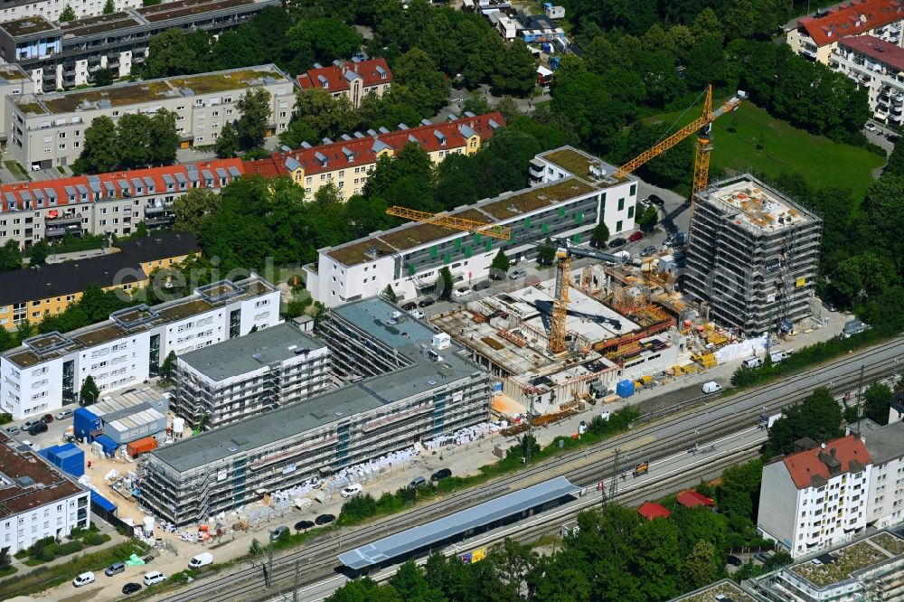 München from the bird's eye view: Construction site for the new residential and commercial building Brennerpark on Distlhofweg corner Bauernbraeuweg in the district Sendling-Westpark in Munich in the state Bavaria, Germany