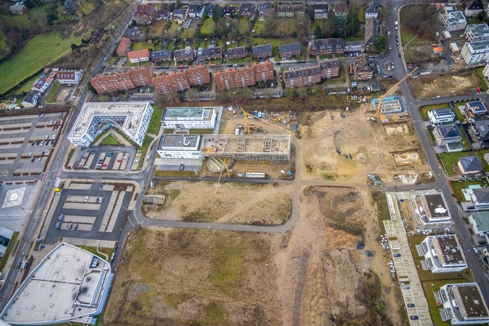 Hamm from the bird's eye view: Construction site for the new multi-family housing development Paracelsuspark on Marker Allee in Hamm in the state of North Rhine-Westphalia