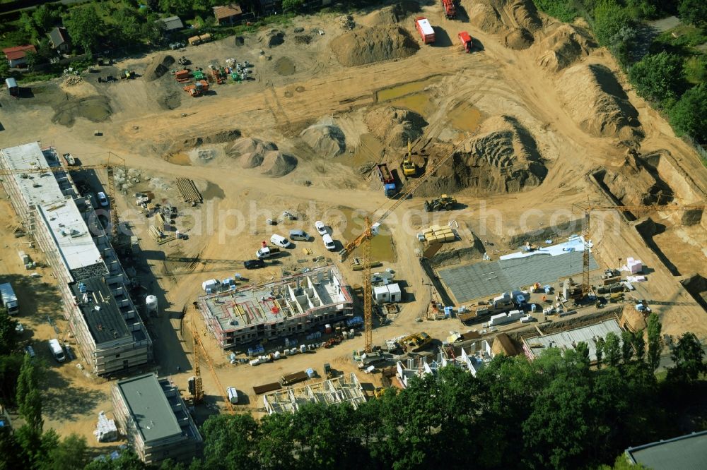 Aerial image Berlin - Construction site for the new residential compound My Life Lankwitz in the Lankwitz part of Berlin in Germany. The new complex is being built on Malteserstrasse 85. It will include apartments, semi-detached houses and house complexes, a park and gardens