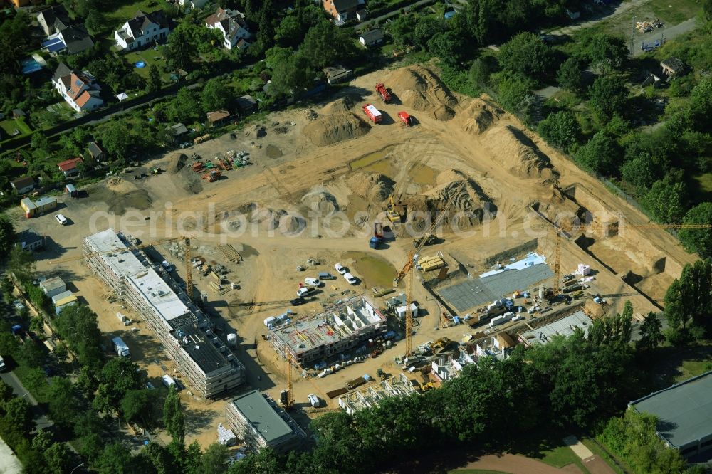 Aerial photograph Berlin - Construction site for the new residential compound My Life Lankwitz in the Lankwitz part of Berlin in Germany. The new complex is being built on Malteserstrasse 85. It will include apartments, semi-detached houses and house complexes, a park and gardens