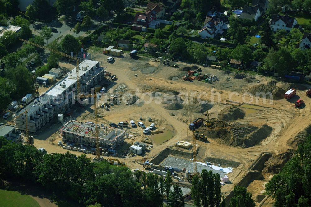 Berlin from the bird's eye view: Construction site for the new residential compound My Life Lankwitz in the Lankwitz part of Berlin in Germany. The new complex is being built on Malteserstrasse 85. It will include apartments, semi-detached houses and house complexes, a park and gardens