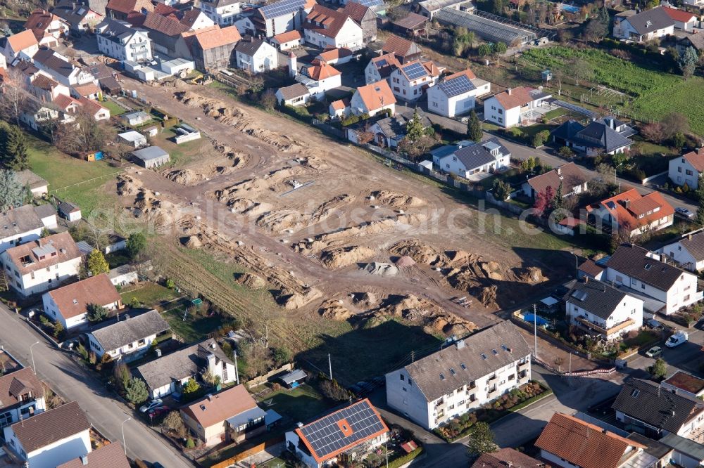 Aerial photograph Herxheim bei Landau (Pfalz) - Construction site to build a new multi-family residential complex in the district Hayna in Herxheim bei Landau (Pfalz) in the state Rhineland-Palatinate