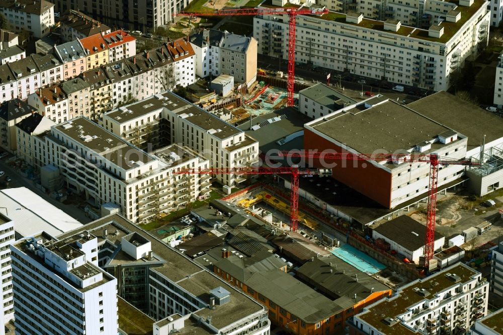 Frankfurt am Main from the bird's eye view: Construction site for the construction of an apartment building with condominiums in Krifteler Strasse In Frankfurt am Main in the state Hesse, Germany