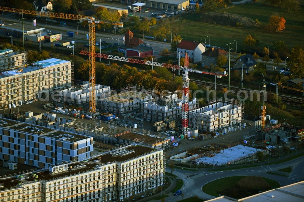 Aerial image Schönefeld - Construction site for the multi-family residential building on Aldebaranstrasse in Schoenefeld in the state Brandenburg, Germany