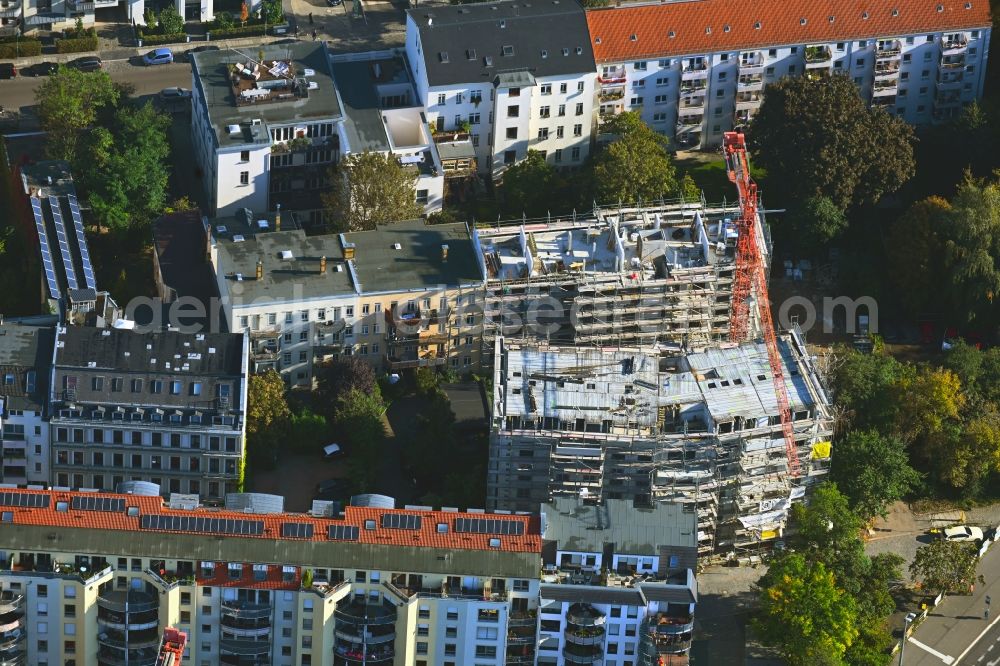 Leipzig from the bird's eye view: Construction site for the multi-family residential building on Alexanderstrasse in Leipzig in the state Saxony, Germany