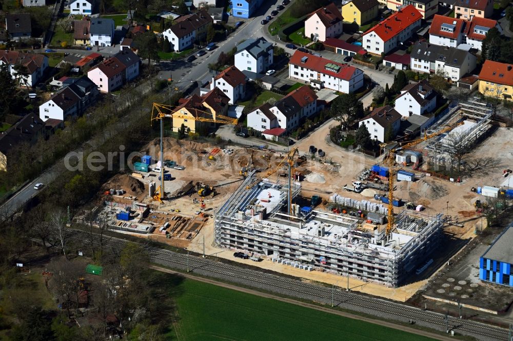 Aerial image Stadeln - Construction site for the multi-family residential building Alfred Nobel 59 on Schuckertstrasse - Alfred-Nobel-Strasse in Stadeln in the state Bavaria, Germany
