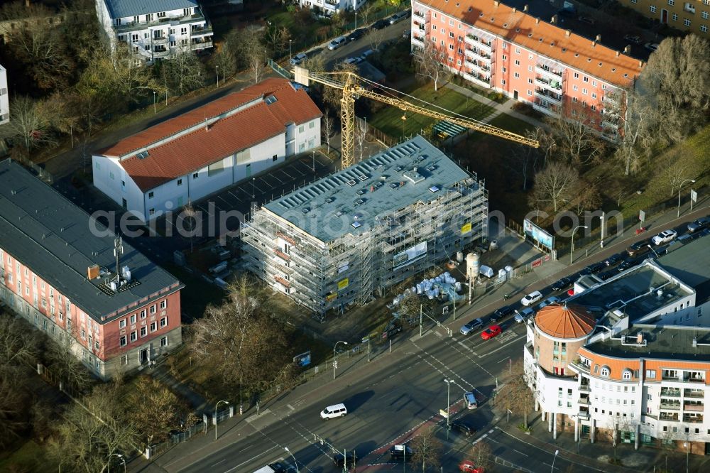 Berlin from the bird's eye view: Construction site for the multi-family residential building on Bahnhofstrasse in the district Koepenick in Berlin, Germany