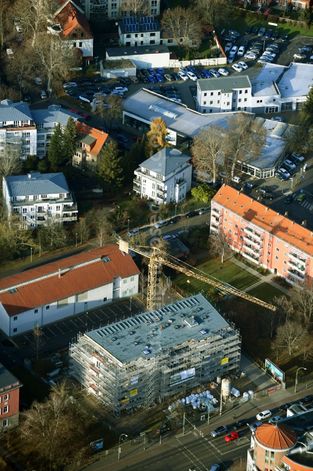 Aerial image Berlin - Construction site for the multi-family residential building on Bahnhofstrasse in the district Koepenick in Berlin, Germany