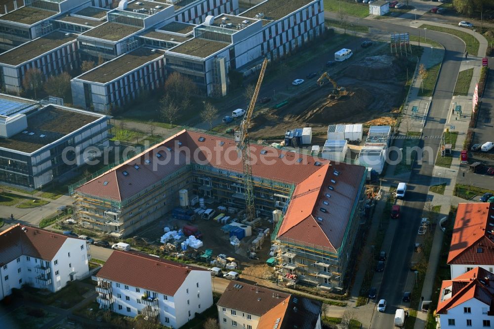 Aerial image Potsdam - Construction site for the multi-family residential building of Bayerische Staedte- and Wohnungsbau GmbH & Co. KG Am Zachelsberg / In der Feldmark in the district Golm in Potsdam in the state Brandenburg, Germany