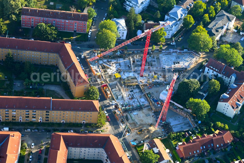 Aerial image Berlin - Construction site for the multi-family residential building COe Berlin on street Annenallee - Haemmerlingstrasse in the district Koepenick in Berlin, Germany