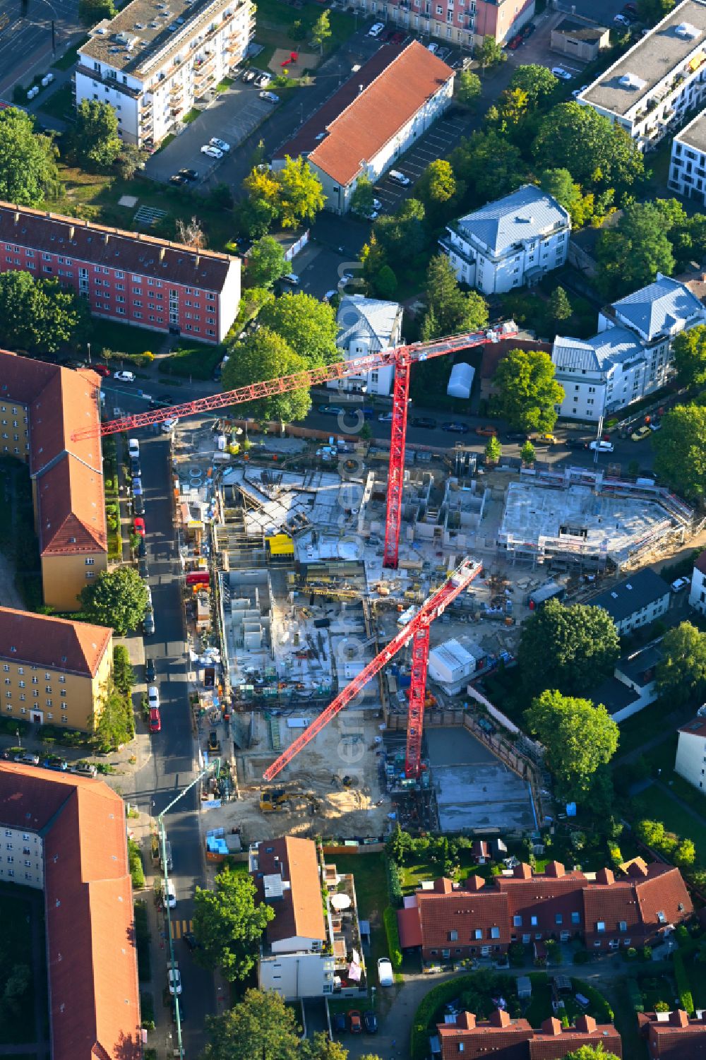 Aerial photograph Berlin - Construction site for the multi-family residential building COe Berlin on street Annenallee - Haemmerlingstrasse in the district Koepenick in Berlin, Germany