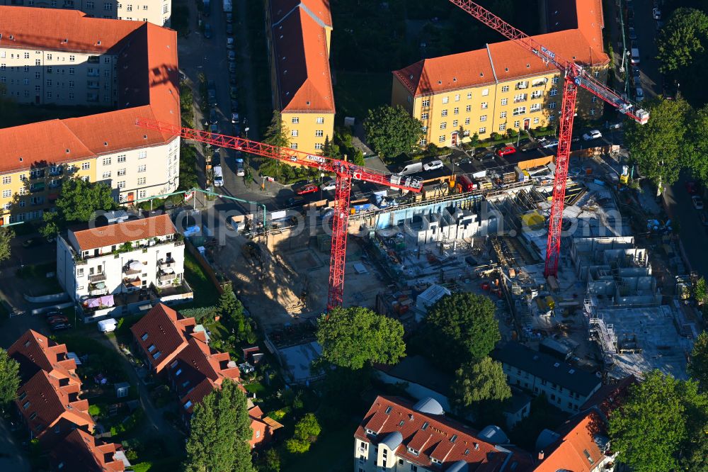 Aerial image Berlin - Construction site for the multi-family residential building COe Berlin on street Annenallee - Haemmerlingstrasse in the district Koepenick in Berlin, Germany