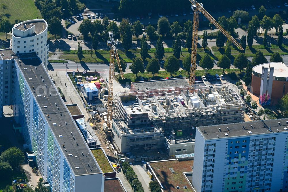 Berlin from above - Construction site for the multi-family residential building on street Falkenberger Chaussee in the district Hohenschoenhausen in the district Hohenschoenhausen in Berlin, Germany