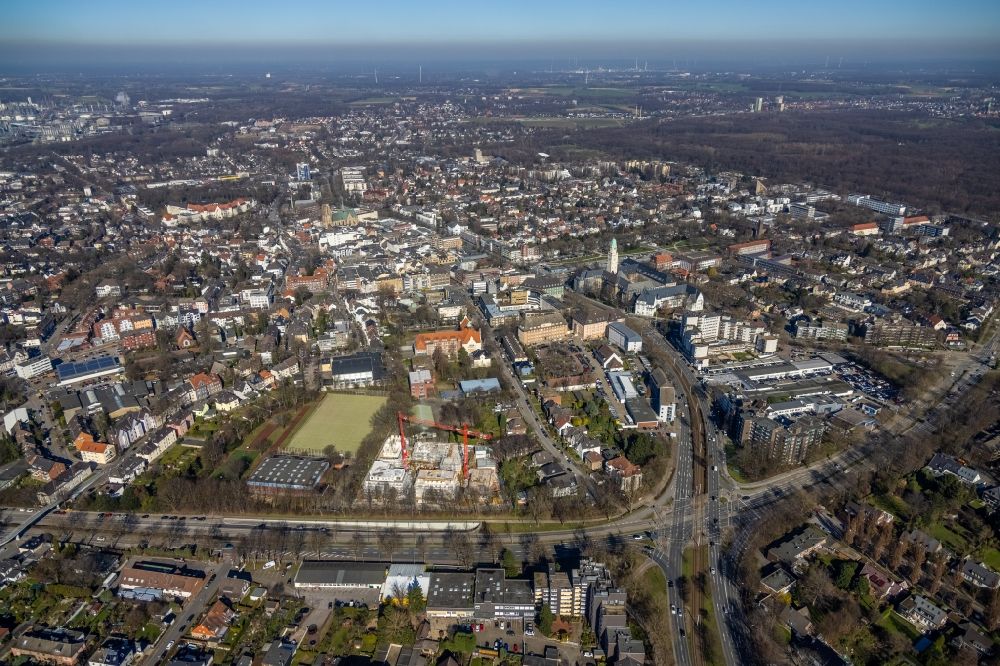 Gelsenkirchen from above - Construction site for the multi-family residential building on Breddestrasse in the district Buer in Gelsenkirchen at Ruhrgebiet in the state North Rhine-Westphalia, Germany