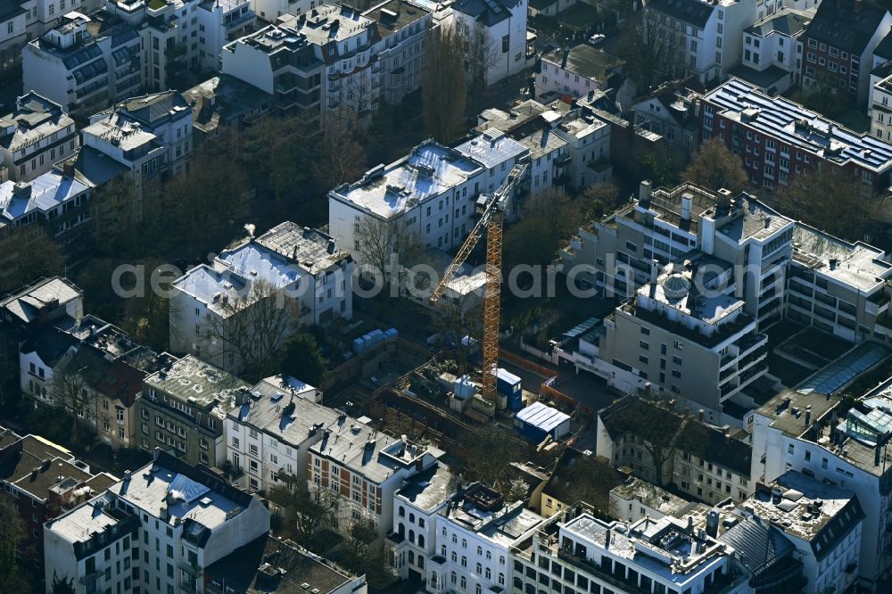 Hamburg from above - Construction site for the multi-family residential building on Brodersweg in the district Rotherbaum in Hamburg, Germany