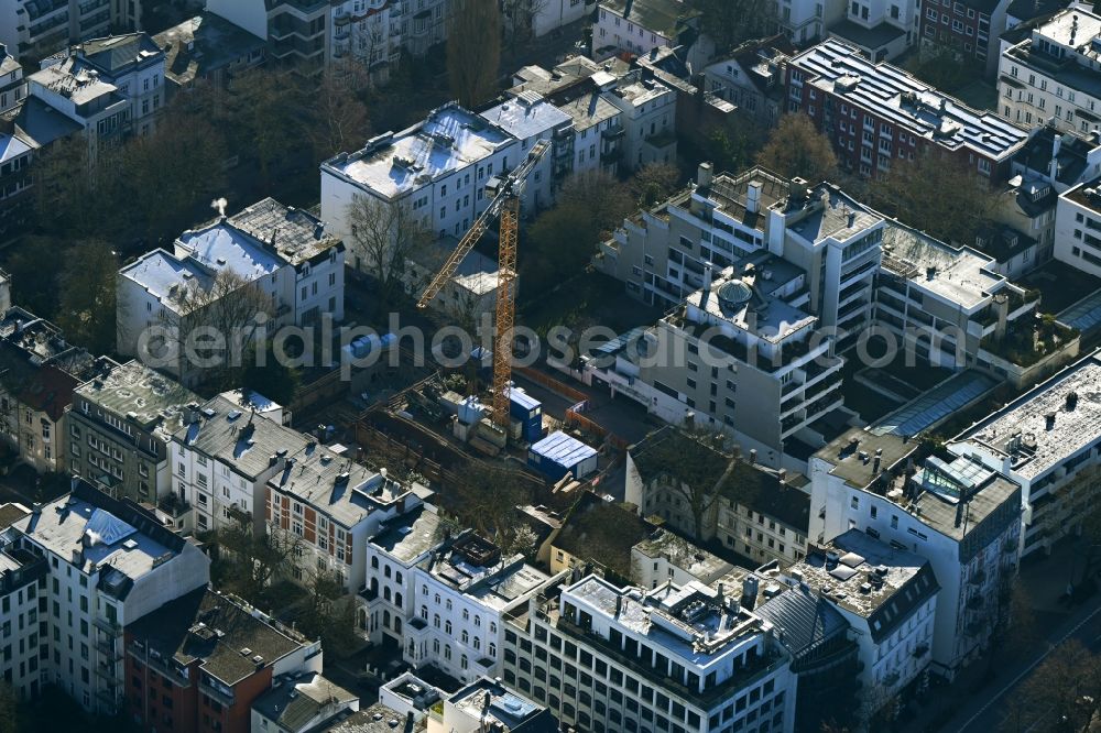 Hamburg from the bird's eye view: Construction site for the multi-family residential building on Brodersweg in the district Rotherbaum in Hamburg, Germany