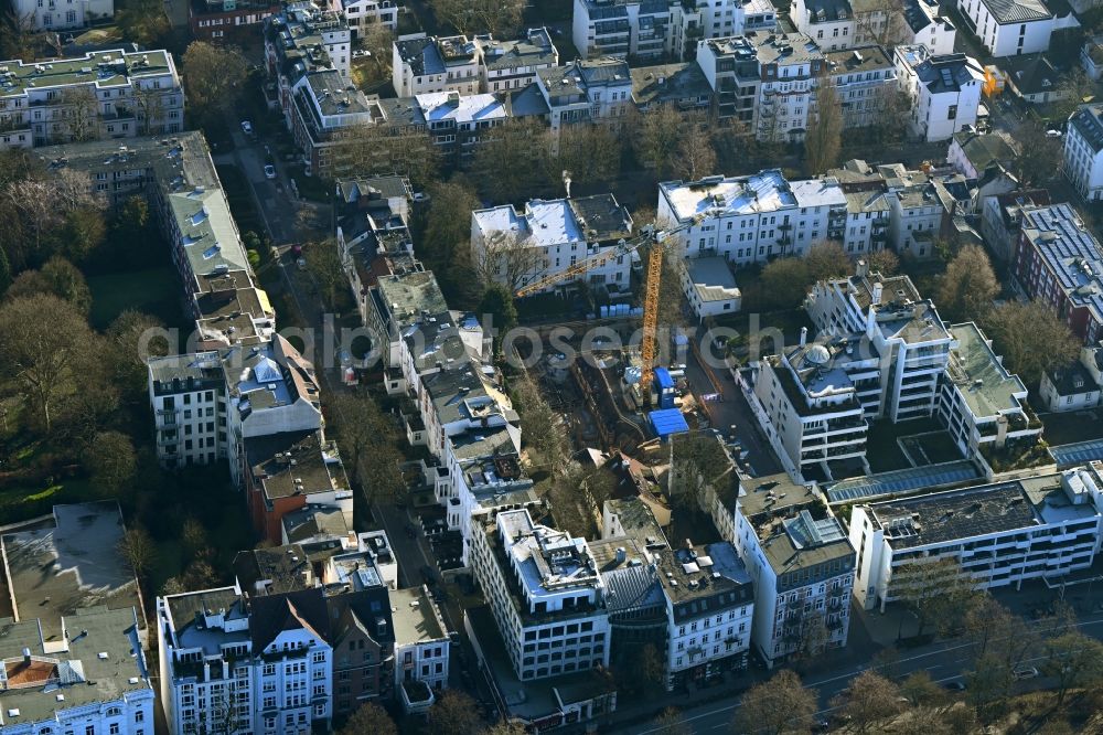 Aerial image Hamburg - Construction site for the multi-family residential building on Brodersweg in the district Rotherbaum in Hamburg, Germany