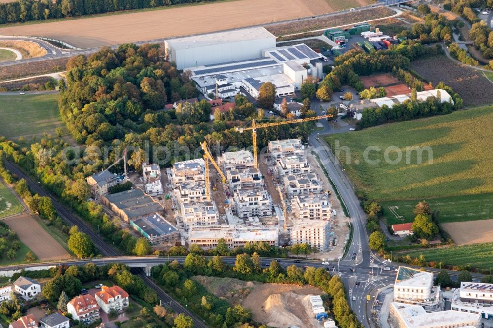 Aerial image Karben - Construction site for the multi-family residential building Brunnenstrasse in Karben in the state Hesse, Germany