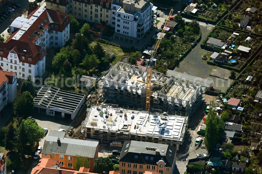 Dresden from above - Construction site for the multi-family residential building on street Froebelstrasse in the district Friedrichstadt in Dresden in the state Saxony, Germany