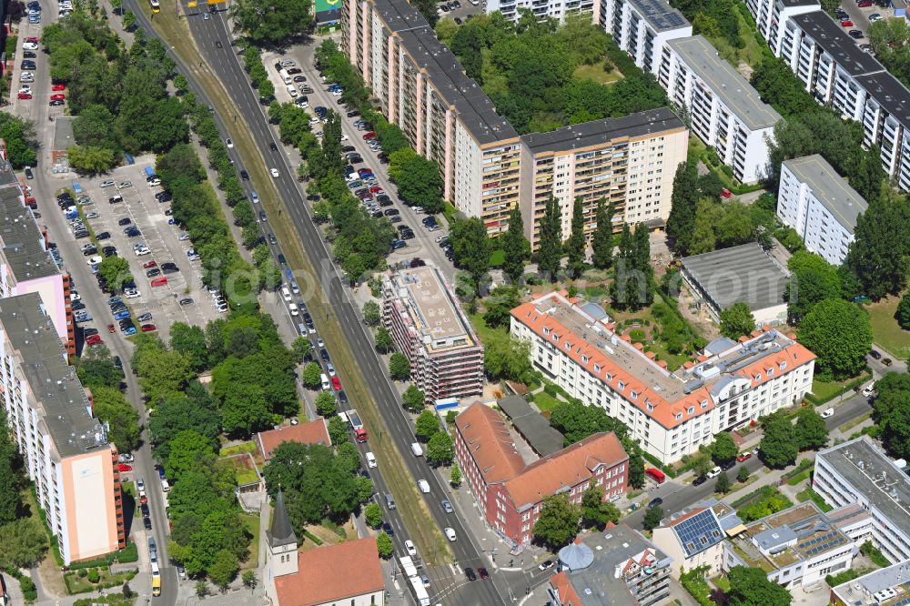 Aerial image Berlin - Construction site for the multi-family residential building EAST SIDE STUDIOS in the district Friedrichsfelde in Berlin, Germany