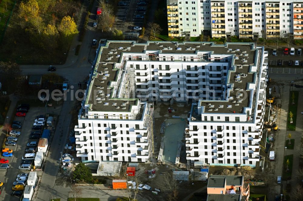 Aerial image Berlin - Construction site for the multi-family residential building V on Rosenbecker Strasse - Eichhorster Strasse in the district Marzahn in Berlin, Germany
