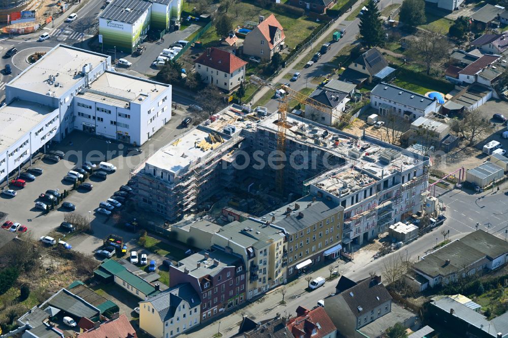 Aerial image Falkensee - Construction site for the multi-family residential building on street Schwartzkopffstrasse in Falkensee in the state Brandenburg, Germany