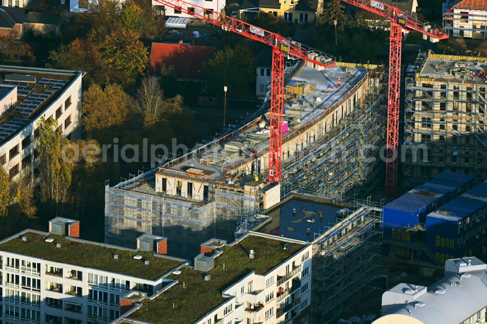 Berlin from above - Construction site for the multi-family residential building Ferdinand's Garden on street Plauener Strasse in the district Hohenschoenhausen in Berlin, Germany