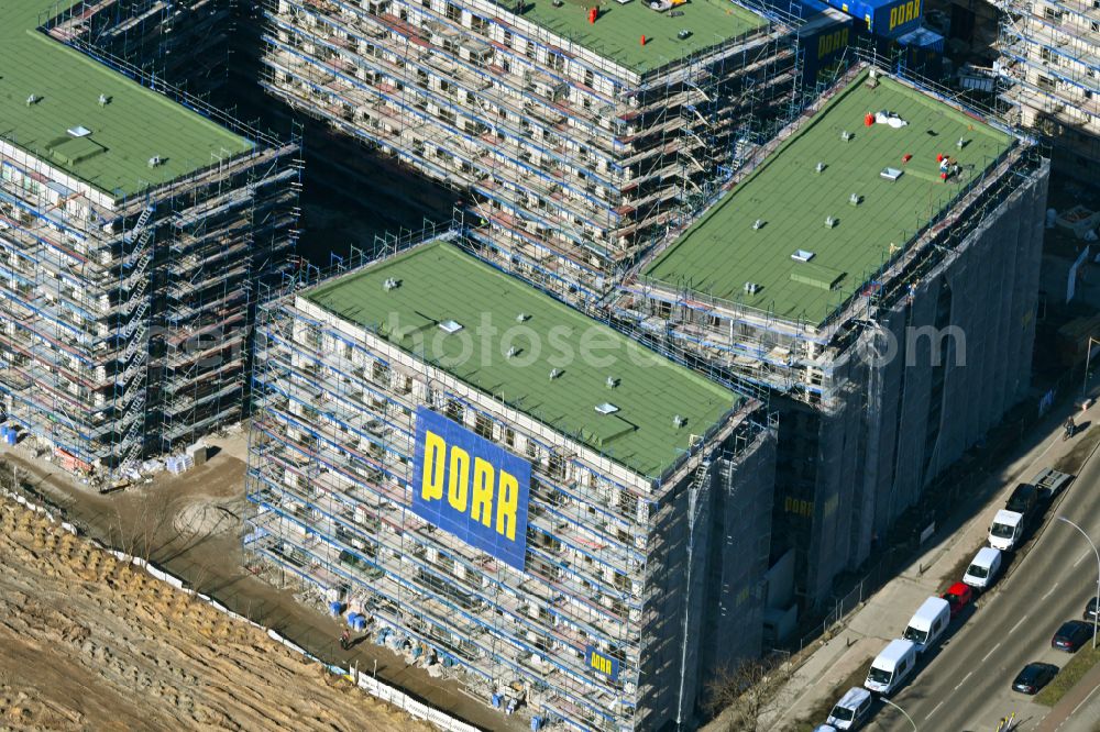 Aerial image Berlin - Construction site for the multi-family residential building Ferdinand's Garden on street Plauener Strasse in the district Hohenschoenhausen in Berlin, Germany