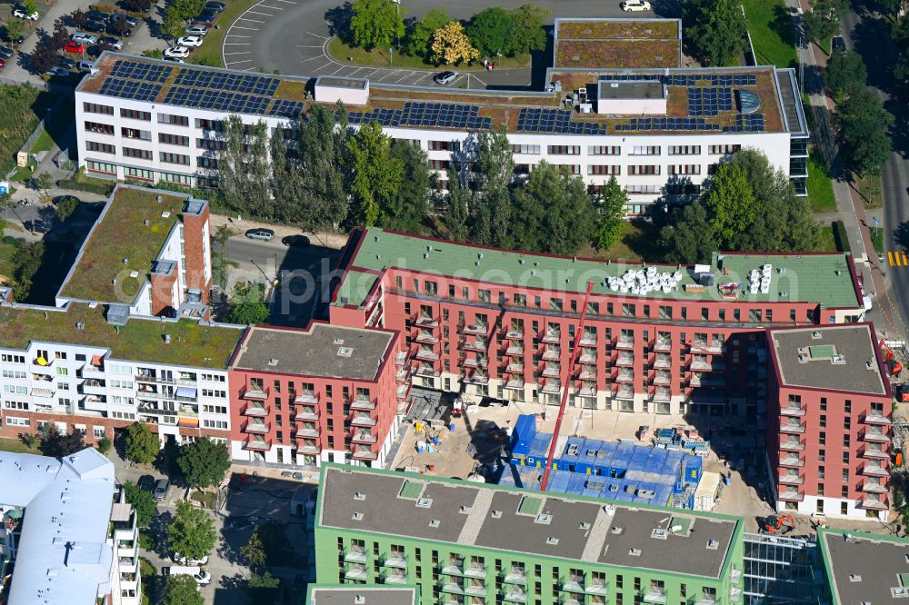 Aerial image Berlin - Construction site for the multi-family residential building Ferdinand's Garden on street Schleizer Strasse und Ferdinand-Schultze-Strasse in the district Hohenschoenhausen in Berlin, Germany