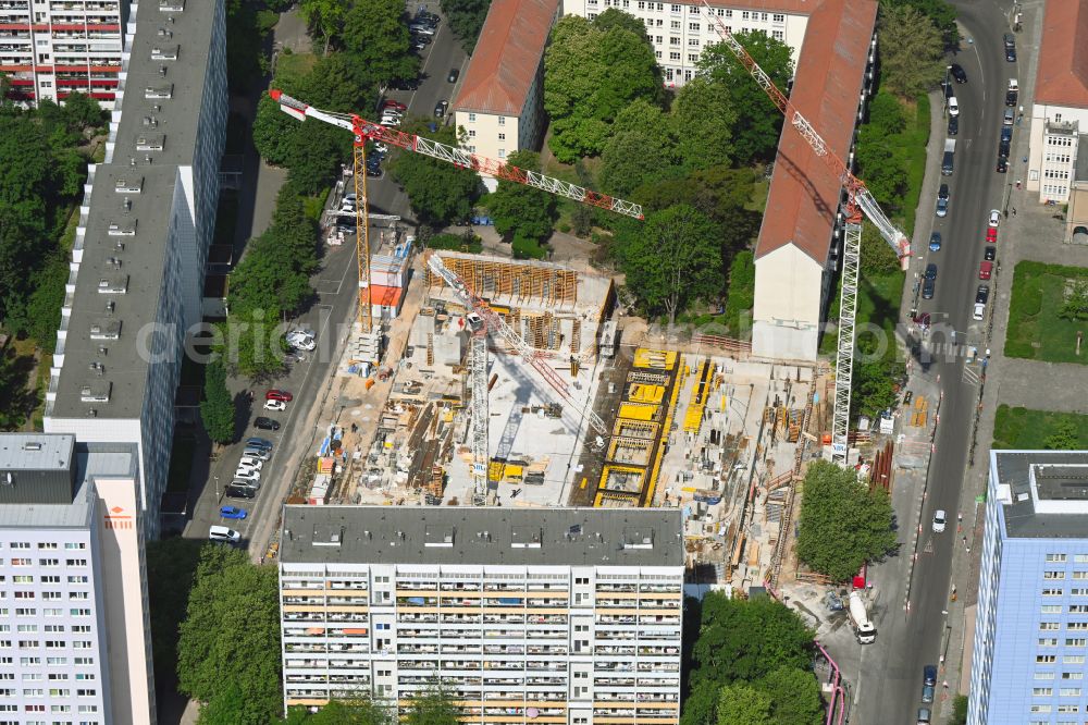 Berlin from above - Construction site for the multi-family residential building The Franz Franz-Mehring-Platz in the district Friedrichshain in Berlin, Germany