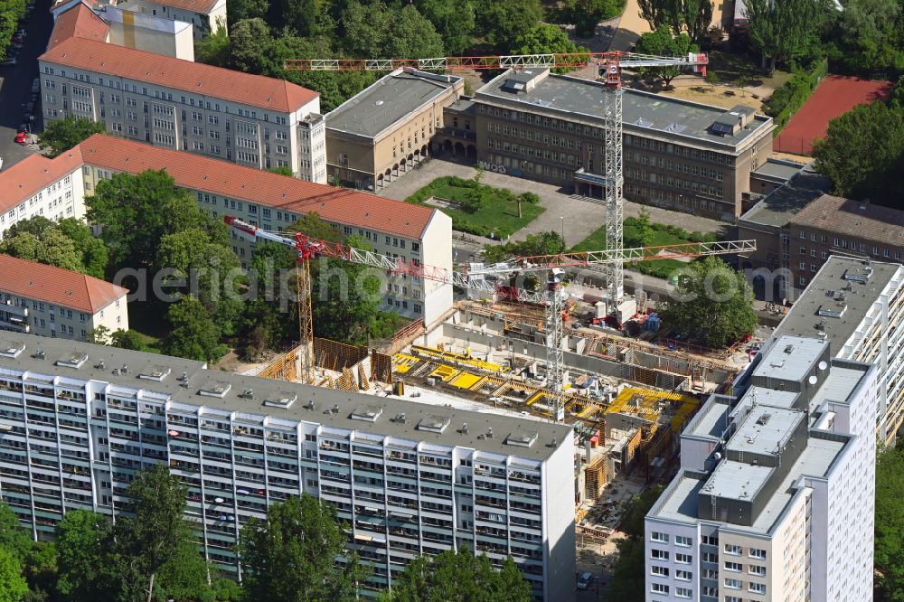 Berlin from above - Construction site for the multi-family residential building The Franz Franz-Mehring-Platz in the district Friedrichshain in Berlin, Germany