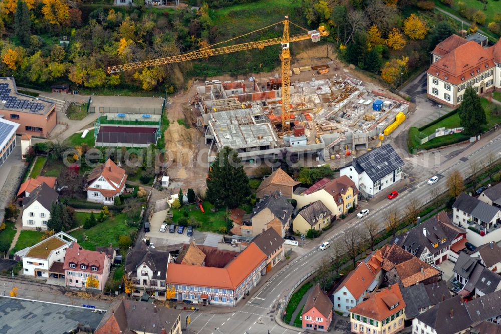 Ettenheim from above - Construction site for the multi-family residential building on Frauenweg in Ettenheim in the state Baden-Wuerttemberg, Germany