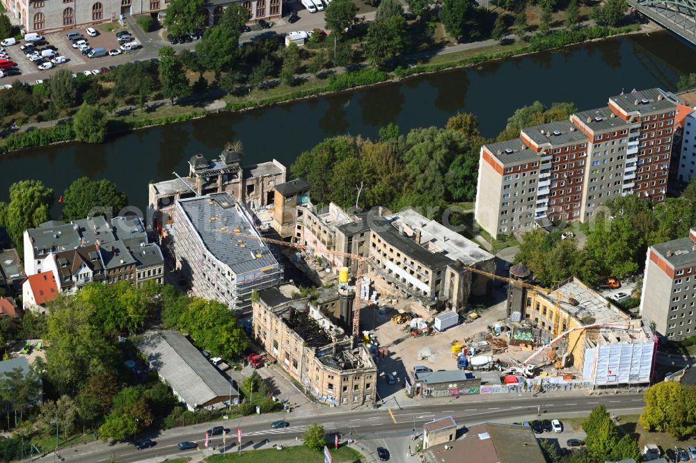 Aerial photograph Halle (Saale) - Construction site for the multi-family residential building on the former premises of the Freyberg Brauerei also called Glauchaer Brauerei on Weingaerten in Halle (Saale) in the state Saxony-Anhalt, Germany