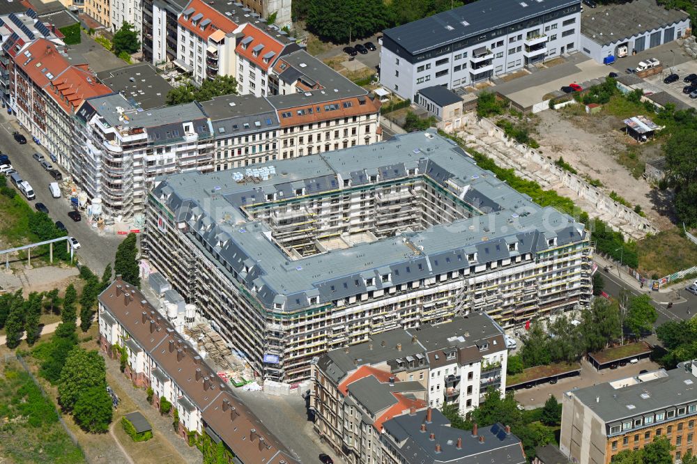 Aerial photograph Leipzig - Construction site for the multi-family residential building Goeschenstrasse - Reichpietschstrasse - Crusiusstrasse in the district Reudnitz in Leipzig in the state Saxony, Germany