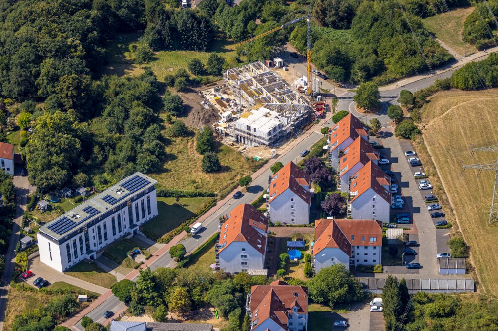 Aerial photograph Hattingen - Construction site for the multi-family residential building on street Halweg - Lindstockstrasse in the district Holthausen in Hattingen at Ruhrgebiet in the state North Rhine-Westphalia, Germany