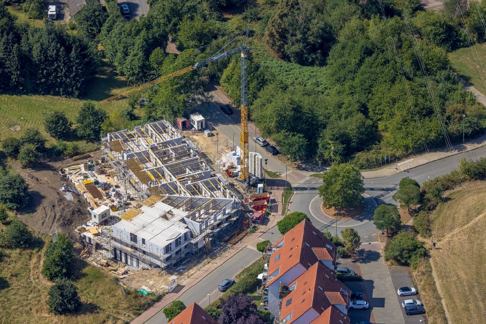 Hattingen from above - Construction site for the multi-family residential building on street Halweg - Lindstockstrasse in the district Holthausen in Hattingen at Ruhrgebiet in the state North Rhine-Westphalia, Germany