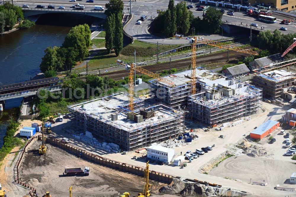 Potsdam from above - Construction site for the multi-family residential building Havel Quartier Potsdam in Potsdam in the state Brandenburg, Germany