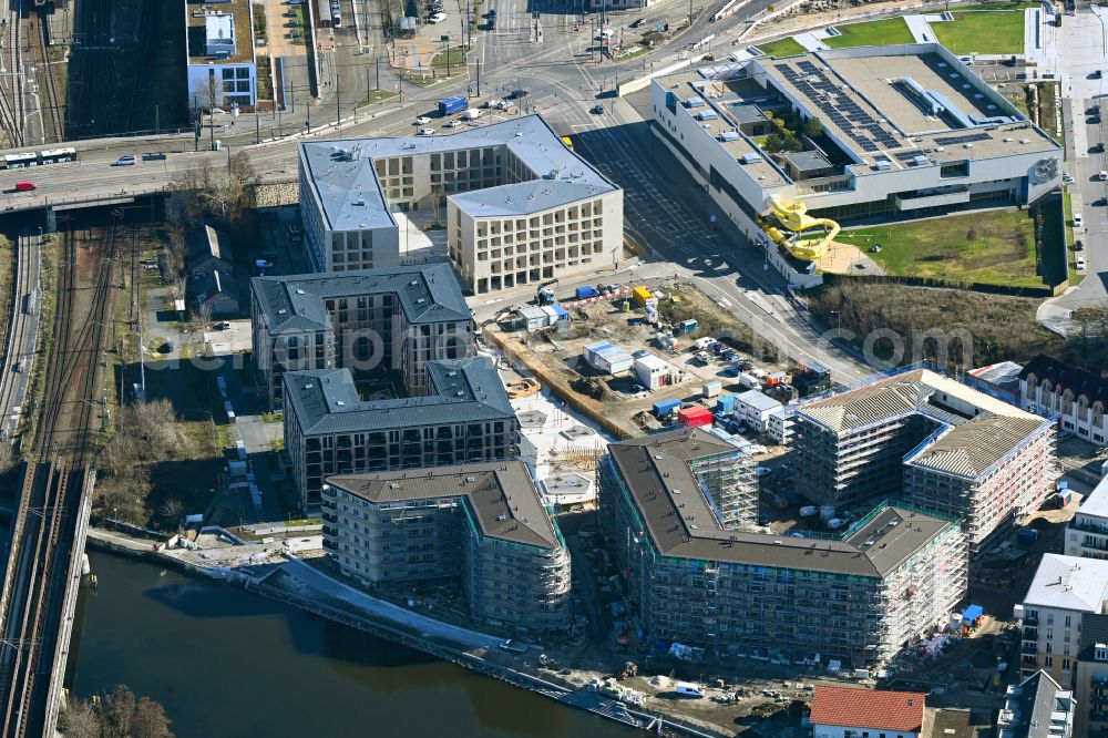 Potsdam from the bird's eye view: Construction site for the multi-family residential building Havel Quartier Potsdam in Potsdam in the state Brandenburg, Germany