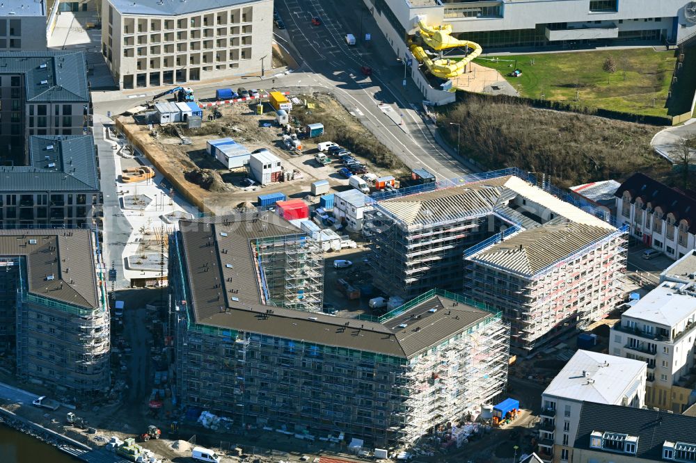 Aerial image Potsdam - Construction site for the multi-family residential building Havel Quartier Potsdam in Potsdam in the state Brandenburg, Germany