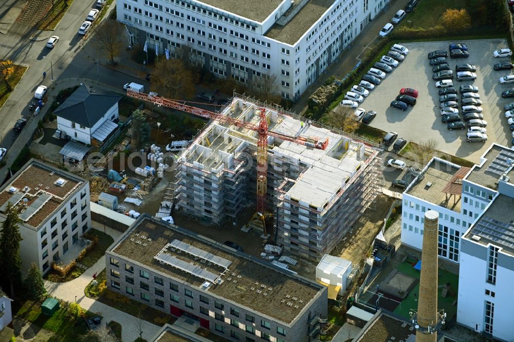Berlin from above - Construction site for the multi-family residential building on Treskowstrasse in the district Heinersdorf in Berlin, Germany