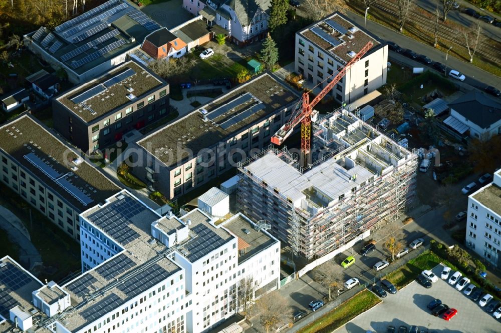 Berlin from above - Construction site for the multi-family residential building on Treskowstrasse in the district Heinersdorf in Berlin, Germany
