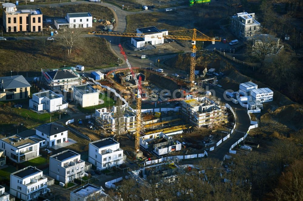 Potsdam from above - Construction site for the multi-family residential building Am Jungfernsee in the district Nedlitz in Potsdam in the state Brandenburg, Germany
