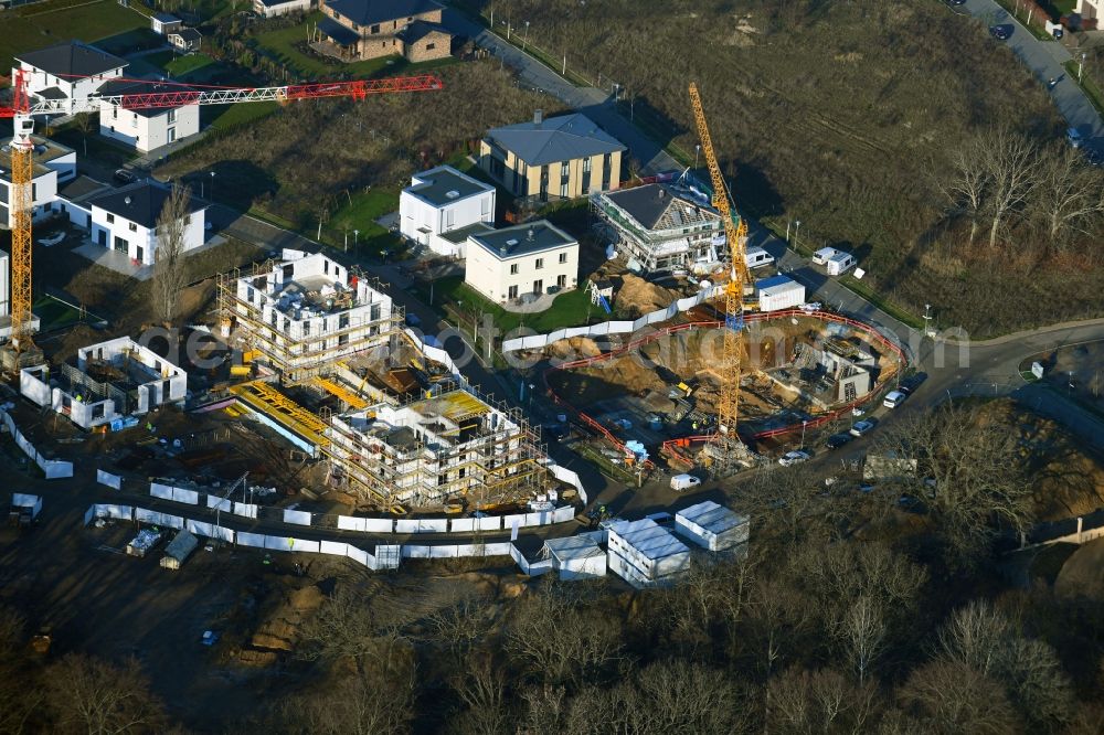 Potsdam from the bird's eye view: Construction site for the multi-family residential building Am Jungfernsee in the district Nedlitz in Potsdam in the state Brandenburg, Germany