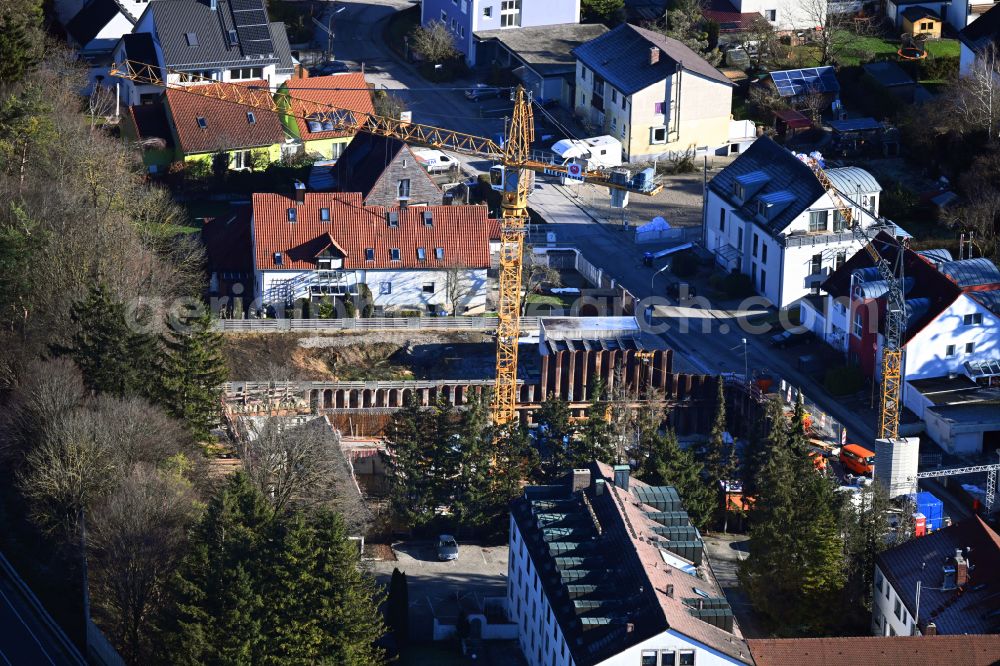 Aerial photograph Karlsfeld - Construction site for the multi-family residential building on street Gruenlandstrasse in the district Rothschwaige in Karlsfeld in the state Bavaria, Germany